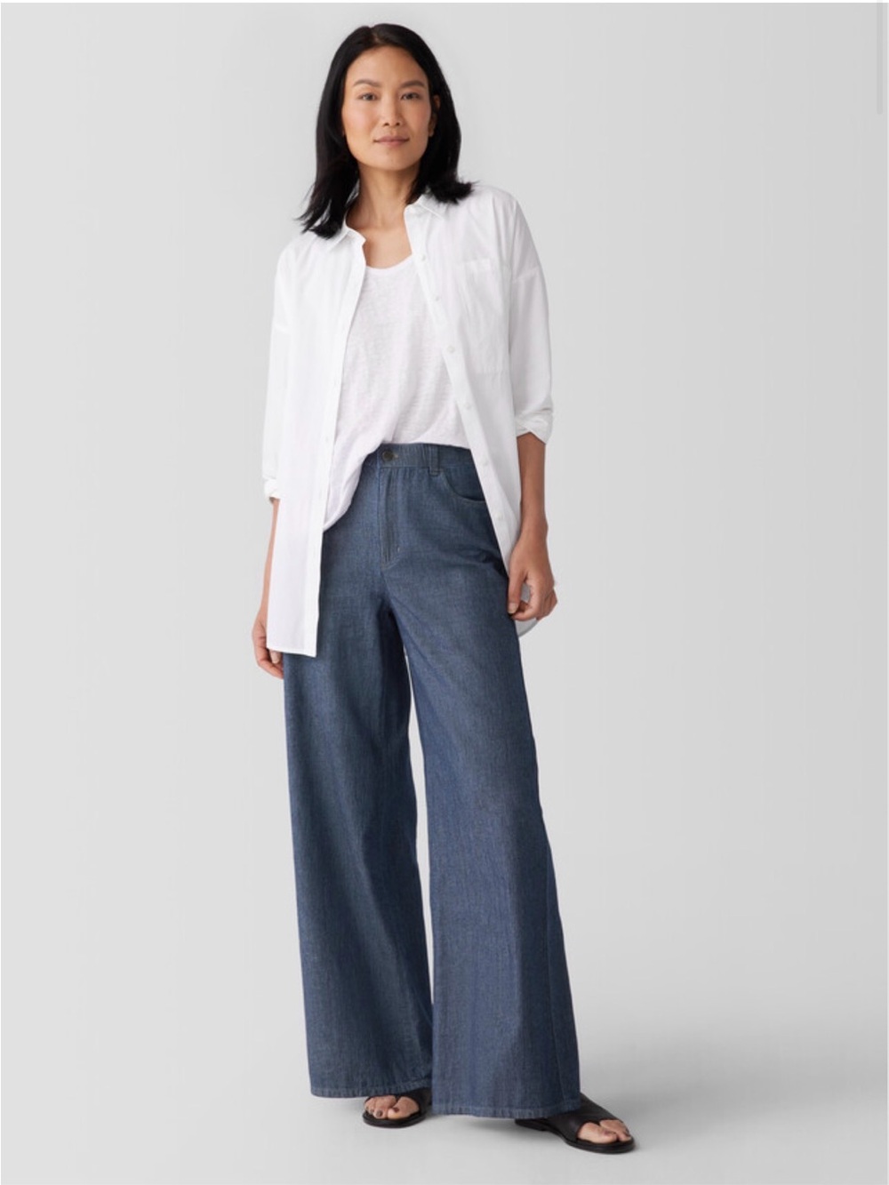 Eileen Fisher Air Organic Cotton Twill Wide Trouser Pant in Denim Size 1X